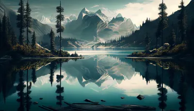 painting mountain lake with mountain background